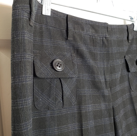 Windowpane plaid trousers tuck button pockets 10" mom rise wide leg pant… - Picture 9 of 13